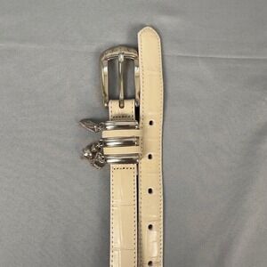 Brighton Belt Womens Golf Charm Cream Croc Embossed Leather Silver Buckle 32